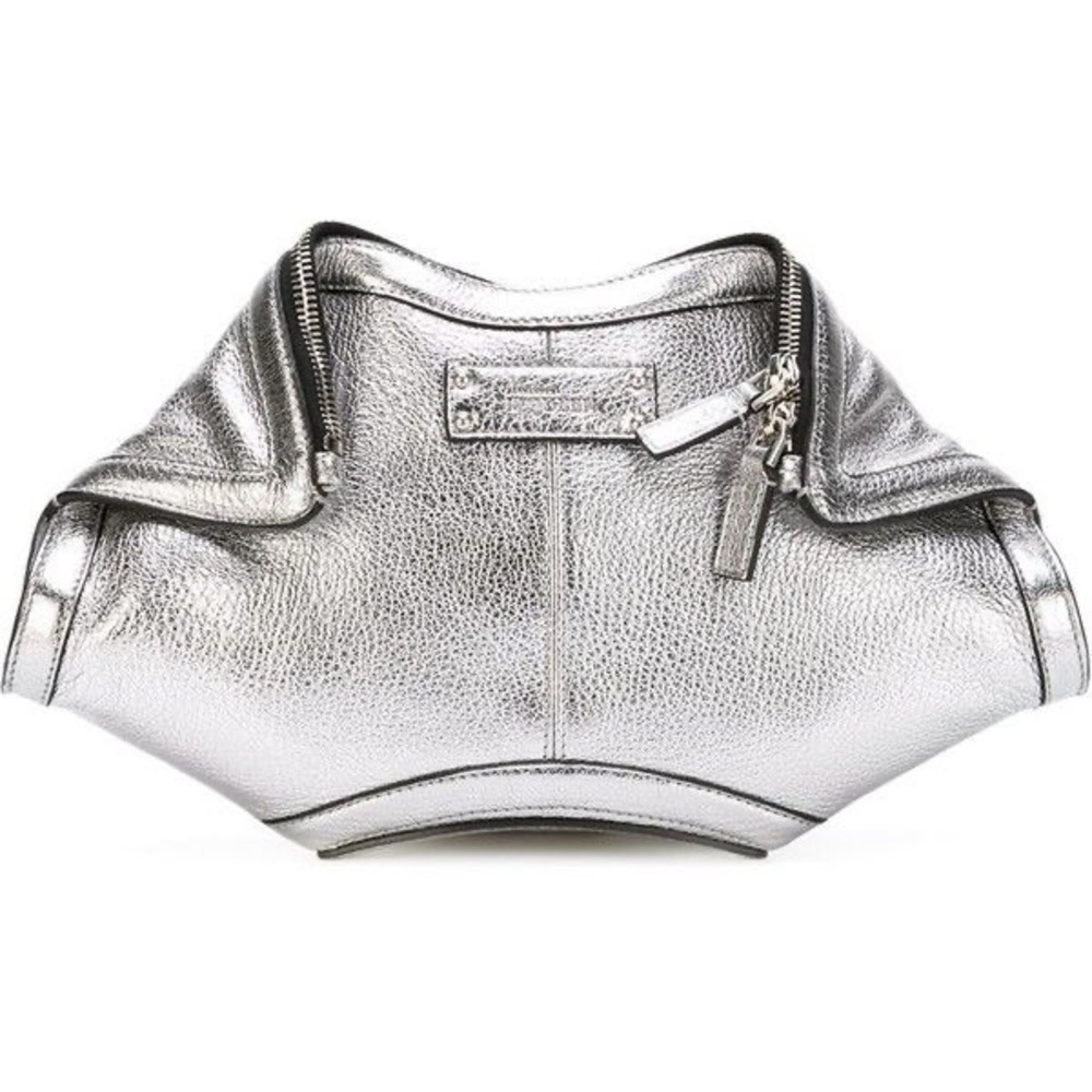 Alexander McQueen De Manta small silver metallic grained leather clutch bag